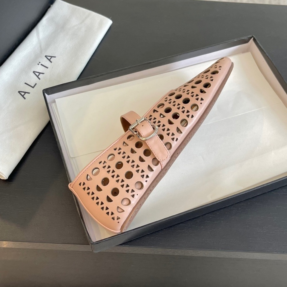 Alaia Pink Perforated Mary Jane Flats - Picture 8 of 8